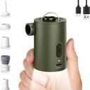 Portable Air Pump for Inflatables, Ultra-Mini Air Mattress Pump 4X with 1600mAh Battery & Camping Light, USB Rechargeable Air Pump for Swimming Rings, Pool Floats, Sleeping Pads, Vacuum Storage Bags (Green)