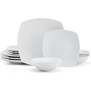 Studio Nova Tara 12 Piece Square Dinnerware Set, Service for 4, White