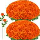72 Pcs Artificial Roses Burnt Orange Fake Silk Roses Realistic Roses Faux Flower Indoor Wedding Home Decor, Birthday Decorations