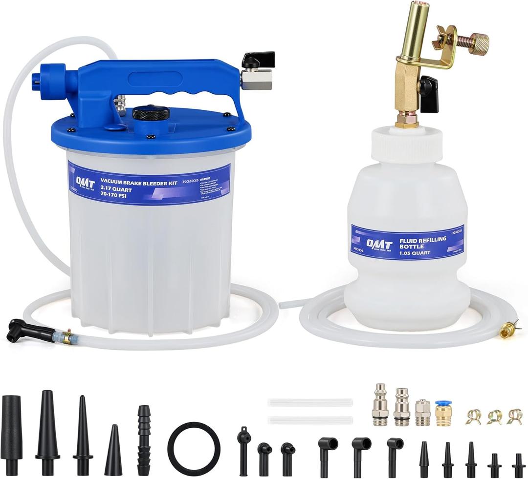 Orion Motor Tech 3L Vacuum Brake Bleeder Kit, Pneumatic Brake Fluid Bleeder Kit with 3.2 qt Brake Fluid Extractor 1L Refilling Bottle 20 Adapters, One Person Brake Bleed Fluid Pump Brake Bleeding Tool