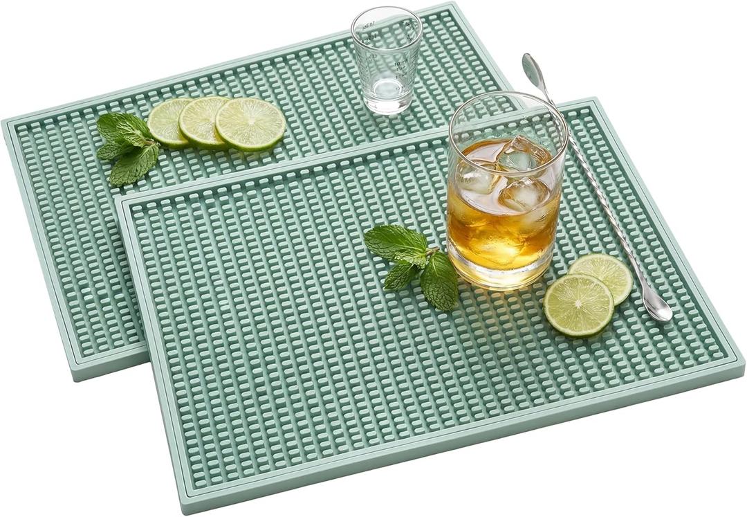 ZJWZLG Bar Mat - 18"X12"(2 Pcs) Rubber Bar Mats for Countertop & Dish Drying, Non-Slip Bartender Mat with Airflow Design for Home Bar, Cocktail Set, Kitchen & Outdoor Use (Green)