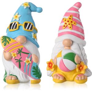 FairySandy 2 Pieces Summer Gnomes Beach Decorations Mini Gnomes Resin Figurines Set Decor Collectible Tabletop Kitchen Decorations for Home Kitchen Farmhouse Office