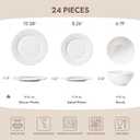 KINGSTONE Bone China Dinnerware Set, 24-Piece White Lightweight Porcelain with Textured Design Service for 8, Plates, Bowls, for Family Dining, Restaurants, Gifting，Microwave and Dishwasher Safe