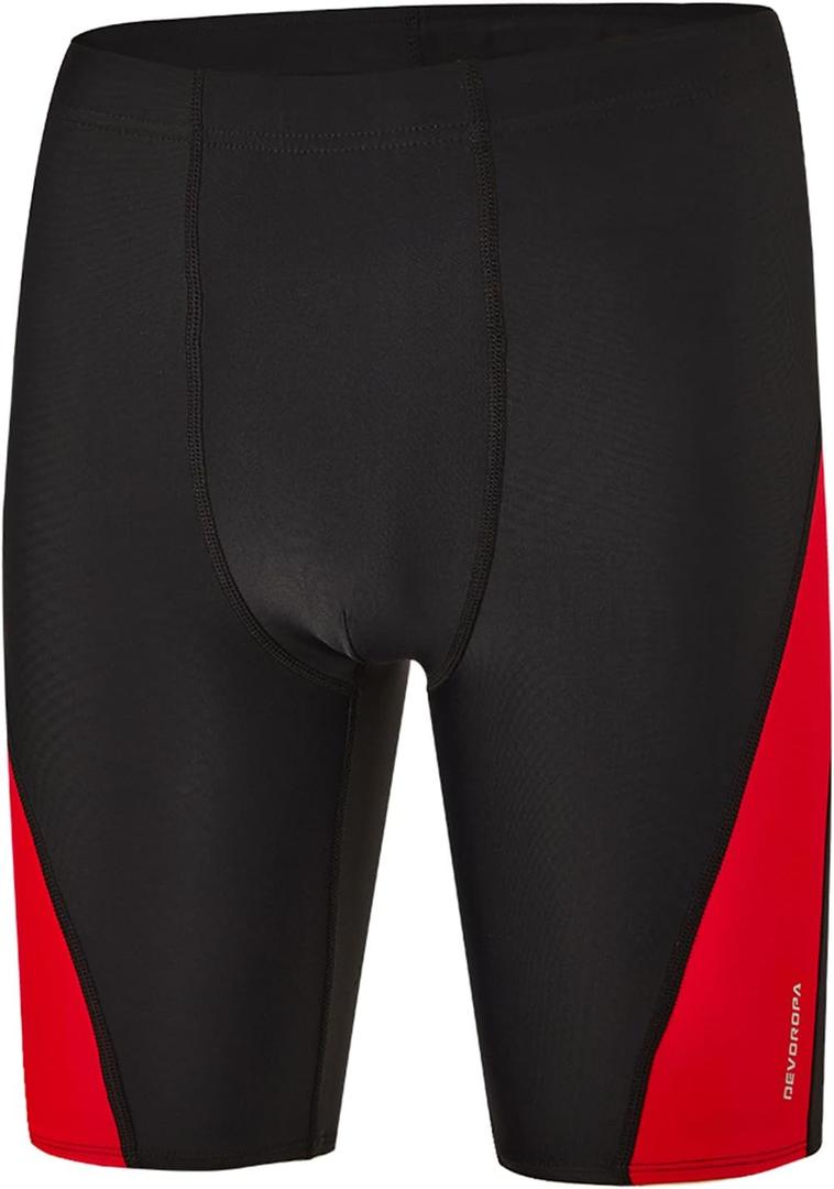 DEVOROPA Boys Swim Jammers Youth Competitive Swim Team Trunks Racing Swimsuit Athletic Swimming Shorts Slim/Standard/Husky  (Black/ Red, S)