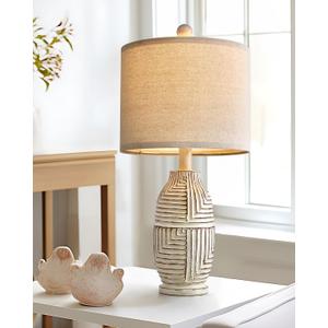 20.25" Farmhouse Single Resin Lamp for Bedroom Living Room Retro Rustic Vintage Small Boho Lamps Bedside Nightstand Light Home Office Desk Deco (White) (Beige)