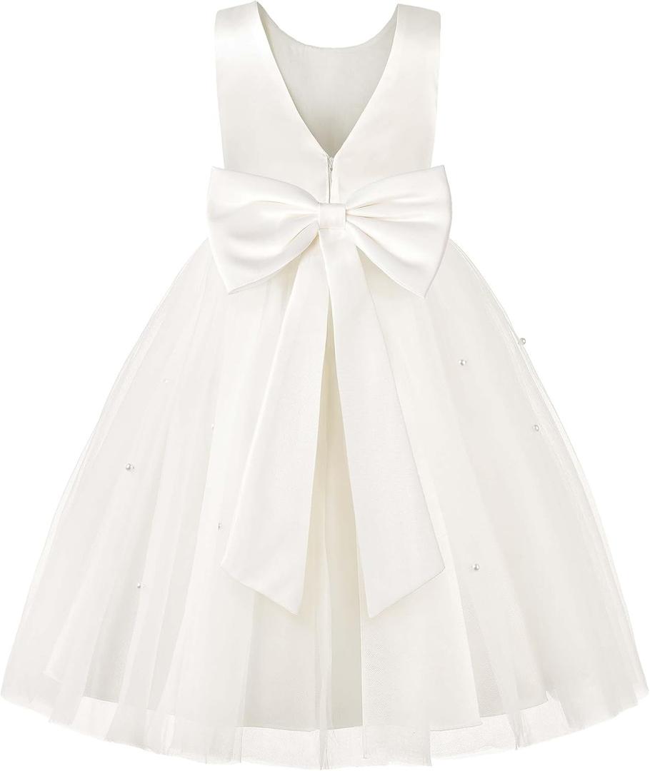 JerrisApparel Flower Girls Dress Wedding Satin Dresses Princess Birthday Party Prom Ball Gown (4-5T, Ivory)