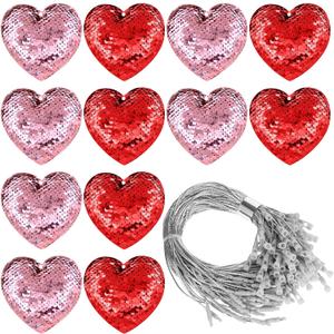 Gemscream 24 Pcs Valentine's Sequin Heart Hanging Ornaments Glitter Red Pink Valentines Tree Decorations Sparkly Hanging Decor for Xmas Valentine Wedding Holiday Party Supplies Gift