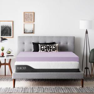 Lucid 4 Inch Lavender Memory Foam Mattress Topper, Full Size  Essential Oil Infusion  Ultra Plush Feel, Pressure-Relieving Bed Topper  Ventilated and Breathable  CertiPur Certified