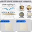 High Pressure Square Brushed Gold Shower Head 16 Inches Large Stainless Steel Shower Heads,Ultra Thin Rainfall Bath Shower 1/2 Connection Shower Head Rain