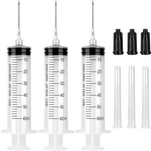 3 Pack 60ml Syringe with Needle 16G 1.5 and Cap, Luer Lock Syringes with Cap for Fluid Suction Injector, Drawing Oil, Fluid, Water, Lab