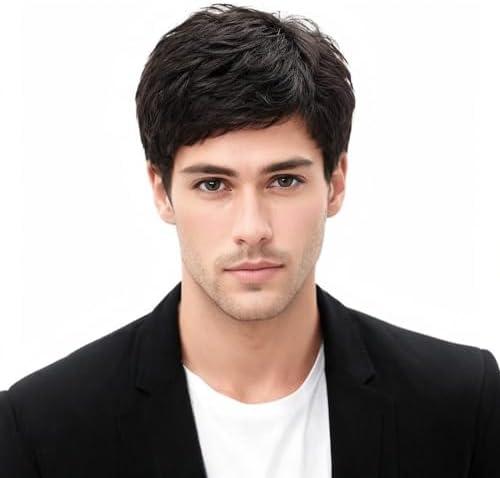 BCHR Men's Wigs,Short Mens Black Wig Layered Natural Hair Costume Halloween Heat Resistant Synthetic Wigs for Men Male