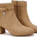 Coutgo Women's Ankle Boots Chunky Block Low Heel Vintage Tie Knot Booties Shoes with Side Zipper (8.5, Khaki)