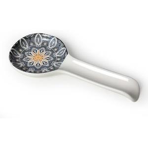 Bohemian Spoon Rest for Kitchen, Colorful Ceramic Spoon Holder for Stove Top, Cooking Spoon Holder Heat Resistant Utensil Rest for Countertop, Housewarming Gifts Modern Kitchen Decor (Grey)