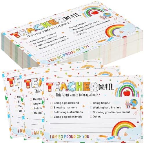 Pasimy 200 Pcs Teacher Mail Cards Back to School Classroom Positive Teacher Mail Notes to Parents Good Behavior Incentive Postcards Brag to Send Home Classroom Students Preschool Kindergarten Decor