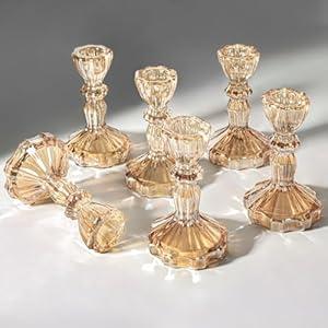 Gold Glass Candlestick Set of 6 Clear Crystal Glass Candle Holders Taper Holder Decor for Wedding Birthday Party