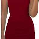 Mizoci Women's Sexy Sleeveless Ruched Spaghetti Strap Bodycon Mini Club Party Dress (Red) XS