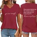You are Enough Tshirt Dear Person Behind Me Shirt V Neck Mental Health Shirt Women Inspirational Graphic Casual Tops (Large)