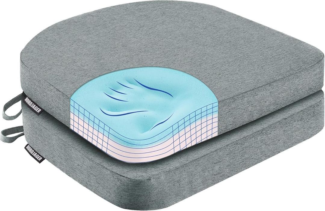 Nordjager Chair Pads for Dining Chairs, Chair Cushions 2 Piece, 17"x 16"x 2.5" Memory Foam Seat Cushions with Ties and Removable Cover (Dark Grey)