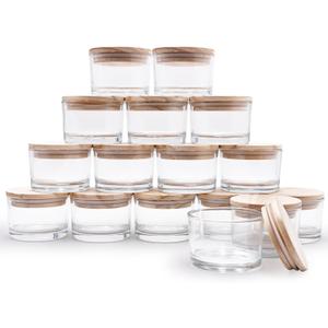 SHOWIN Thick Candle Jars for Making Candles 16 Pcs, 4 OZ Empty Jars with Wood Lids for Candle Making, Sample Container - Dishwasher Safe,Clear