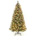 560 Warm LED Lights & 267 Red Berries Hinged Christmas Tree, Green, 7.5 ft