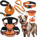 No Pull Dog Harness, Collar & Leash Set | Includes Dog Seat Belt, Collapsible Bowls & Poop Bag Dispenser. Ideal for Training, Walking, Hiking. Fits Small to Large Dogs(Orange-L)