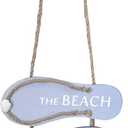 Wooden Beach Wall Hanging Decor Sign Decorations for Bathroom Flip Flop Shape Door Sign Hanging Plaque Rustic Yard Indoor Outdoor Garden Decoration (The Beach is My Happy Place) (Light Blue)