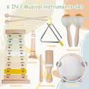 Baby Musical Instruments-Montessori Wooden Toys for Toddlers 1-3, Neutral Colors Percussion Instruments Set with Modern Boho Xylophone for Kids Preschool Educational 3+