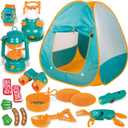 FUN LITTLE TOYS Pop Up Play Tent with Camping Gear and Tools Set, Outdoor Toys for Kids (Green)