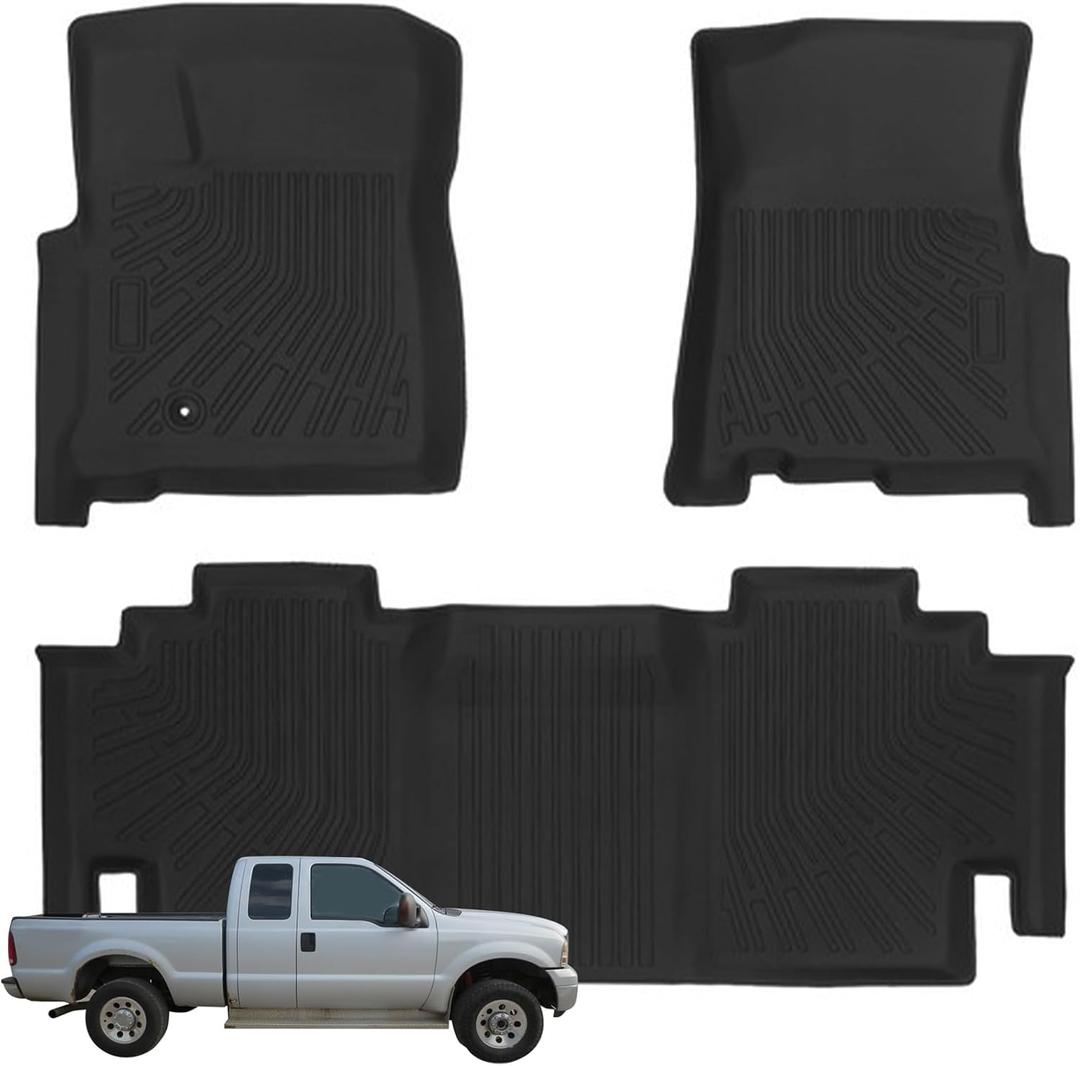 Priprilod Floor Mats Fit for Ford F250 F350 F450 F550 Super Duty Extended Cab 1999-2007 All Weather Protector TPE Floor Liners Custom Fit Car Mats Non-SlipOnly Fits Extended Models