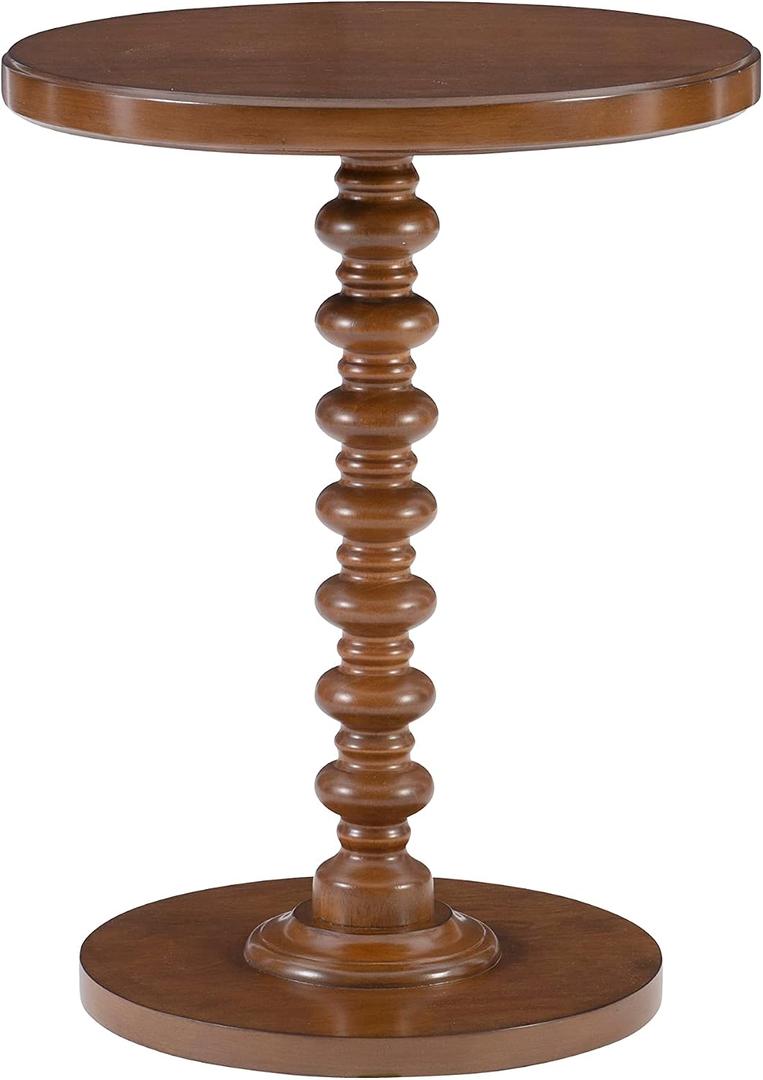 Powell Tarkin Round Hazelnut Turned Spindle Pedestal Side Accent Table, Standard