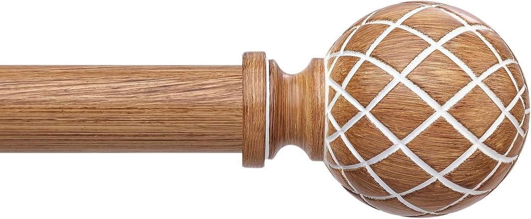 Wood Curtain Rods for Windows 30 to 56 Inch, 1 Inch Diameter Adjustable Heavy Duty Wooden Curtain Rod with Unique Faux Wood cobweb Finials, Boho Vintage Decorative Drapery Rod for Farmhouse