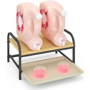 2-in-1 Laundry Detergent Holder & Organizer with Drip Tray, 2-Tier Metal Shelf for Countertop - Soap Dispenser & Storage Stand for Laundry Room, Kitchen, Bathroom, Black