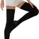 Medical Compression Thigh High Anti Embolism Stockings 15-20mmHg, for Edema, Varicose Veins, Swelling with Inspection Hole, Women & Men (X-Large, Black)