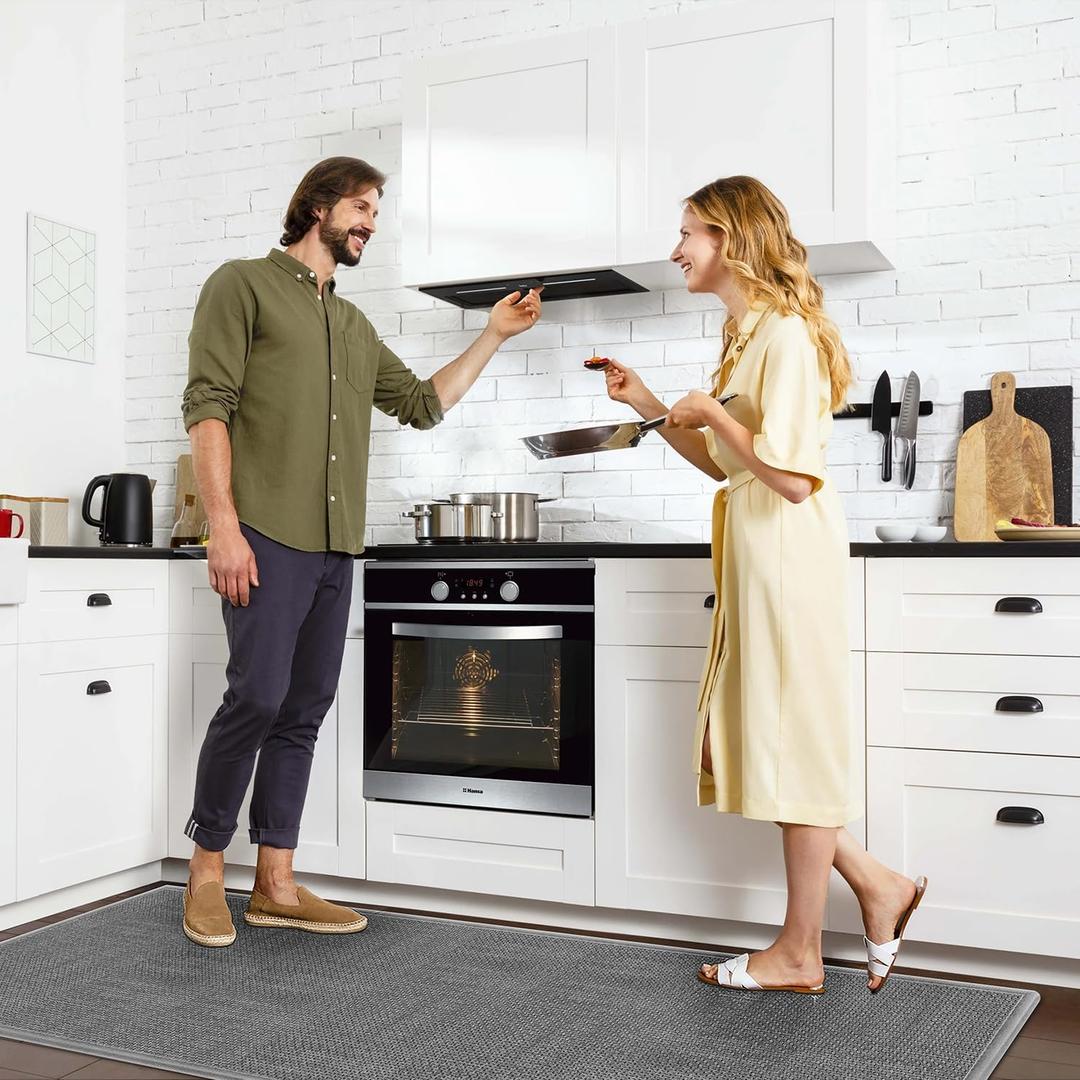 GOYLSER Kitchen Runner Rugs Non Skid Washable, 5ft Absorbent Jute Kitchen Rug Carpet, Braid Hallway Floor Sink Mat Non Slip, Grey (2'4" x 5' (Rectangular))