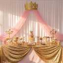 Hahafelt 3 Pcs Princess Birthday Party Decoration Set with Tulle Background Drapes Crown Arch for Girls Princess Birthday Castle Party Supplies Bridal Baby Showers Wedding Decoration(Pink,Gold)