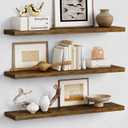 Forbena 36 Inch Floating Shelves for Wall Long Set of 3, Large Deep Wall Shelves for Bedroom Living Room Decor, Rustic Wood Floating Shelf for Kitchen Closet Office TV Plants Books (Dark Brown)