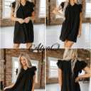 AlvaQ Womens Summer Dresses 2025 V Neck Ruffle Cap Short Sleeve Mini Dress Casual Flowy Pleated A Line Sundress with Pockets (Pink, XL)