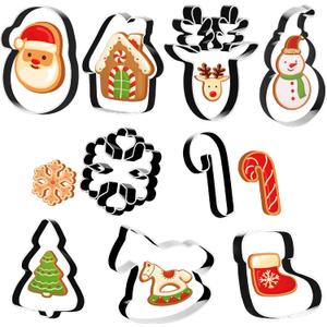 2 x Christmas Cookie Cutters - 9 PCS Christmas Party Favors Decorations Kit Shaped in Santa Snowman Cane Candy |Stainless Steel Navidad Stroking Stuffers Food Gingerbread Baking Press Supplies for Kitchen