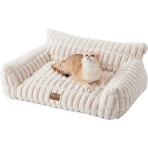 Joydeco Cat Couch for Pets, 24 inch Plush Pet Sofa, Cat Bed for Indoor Cats with Removable Washable Cover, Supportive Pet Sofa, Cream