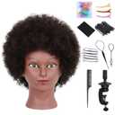 Afro Curly Mannequin Head with 100% Human Hair 10'' Curly Hair Hairdresser Hair Styling Cosmetology Manikin Doll Head for Hairdresser Braiding Practice Hairstyling with Free Clamp Holder