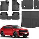 Custom for 2018-2025 2026 Volkswagen Atlas Cross Sport Floor Mats Trunk Cargo Liner and Rear Seat Backrest Mat All Weather TPE Protection Mat Accessories (only for VW Atlas Cross Sport 5 Seats)