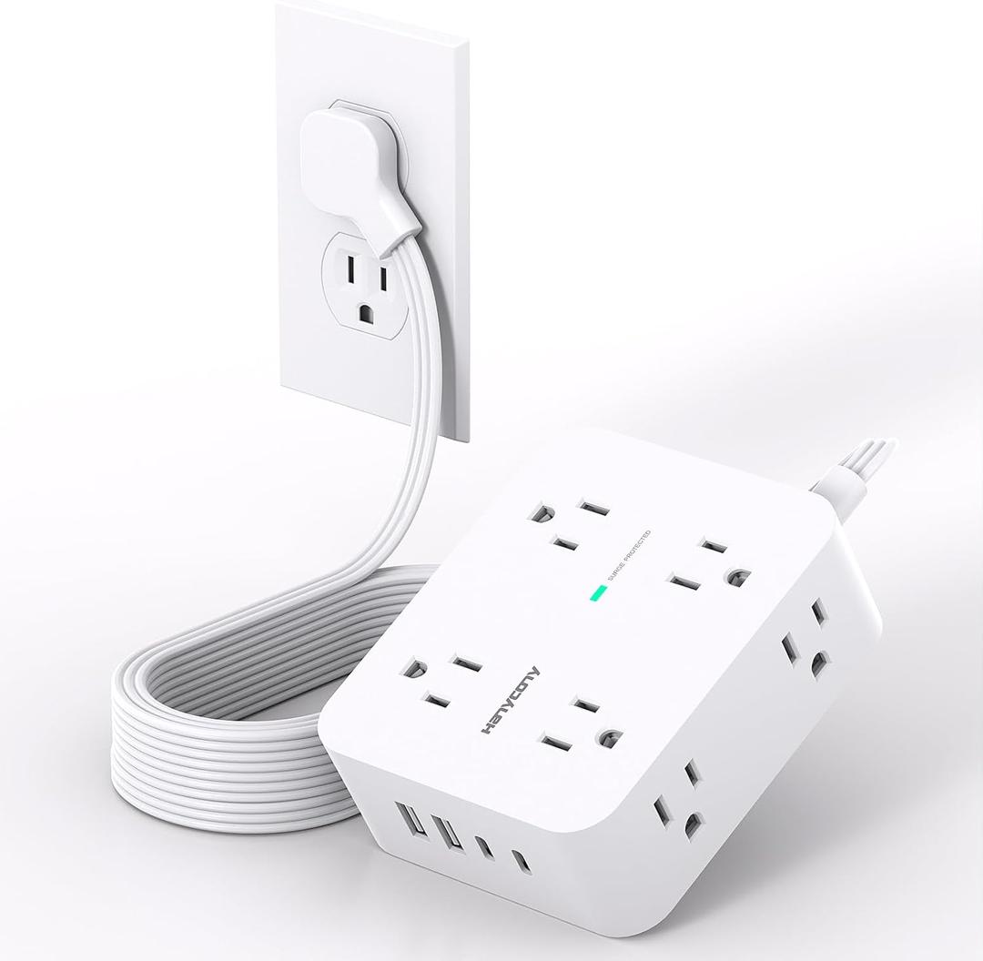 Extension Cord 10 Ft, Ultra Thin Flat Plug Power Strip Surge Protector with 8 Outlets 4 USB Ports (2 USB C), HANYCONY Outlet Extender Desk Charging Station for Home Office Dorm Room Essentials