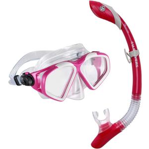 U.S. Divers Cozumel TX Adult Snorkel Combo - Anti-Fog Lens, Easy-Adjust Mask Buckles, Dry Top Snorkel, Full-Flex Section for Comfort - Explore Series | Unisex Adult, Gray/Dark Pink (SC3161022L)