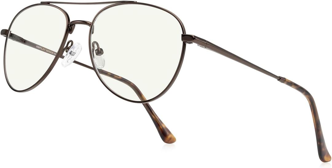 RB.Pilot Aviator Reading Glasses for men and Women Blue Light Blocking Lens Spring Temple (Brown)