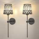 Black Battery Operated Wall Sconces Set of 2, Crystal Rechargeable Wireless Wall Sconce Lights for Home Decor, Dimmable 12 RGB and 3CCT Wall Lamps with Remote for Living Room Bedroom Hallway