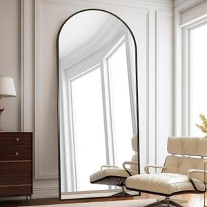 Floor Length Mirror, 76"x34" Arch Full Length Mirror Hanging or Leaning, Body Mirrors with Stand, Arched-Top Wall Mounted Mirrors with Aluminum Frame for Bedroom (Black)