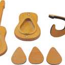 5 x CashBeat Wooden Guitar Pick Box with Stand & 3 Picks, Engraved Plectrum Case for Acoustic/Electric Bass/Ukulele, Mini Storage Gift for Guitarists & Musicians
