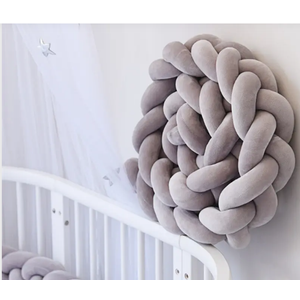 Loaol Baby Braided Bed Crib Bumper Newborn Crib Soft Pillow Sleeping 3 Meters Grey