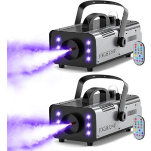 1200W Fog Machine with RGB 6LEDs Lighting Smoke Haze Generator Stage Effect Equipment for Play Theater Professional Stage Home Entertainment Halloween Party DJ Nightclub Wedding(2 Black)
