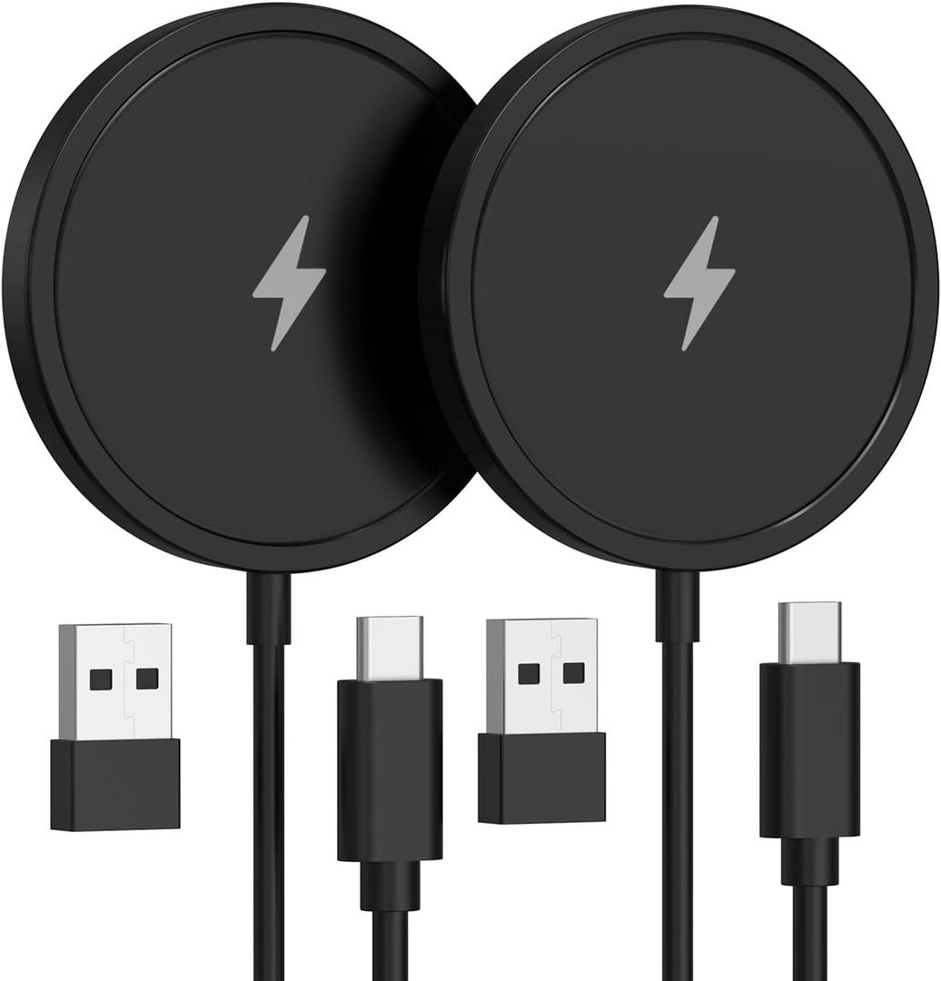 Magnetic Wireless Charger for iPhone, 15W Fast Mag Safe Charger 2 Pack Charging Pad Compatible with iPhone 17/16/15/14/13/12 Series and Air - Pods 3/2/Pro 2/Pro, Black
